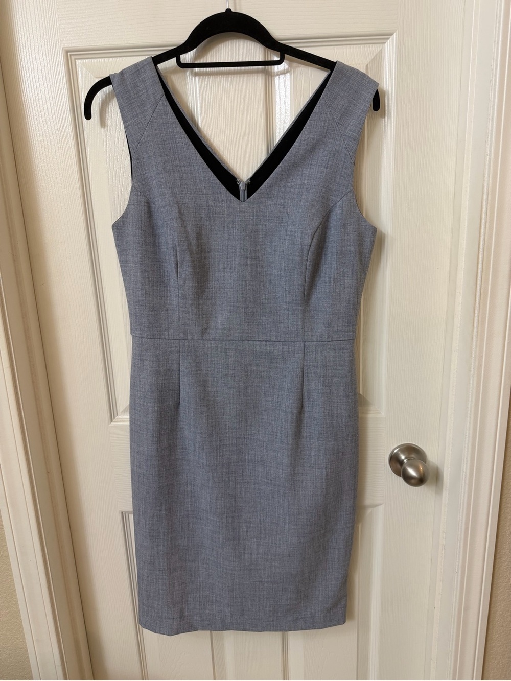 Banana Republic Gray Sheath Dress with Black V-Neck Trim